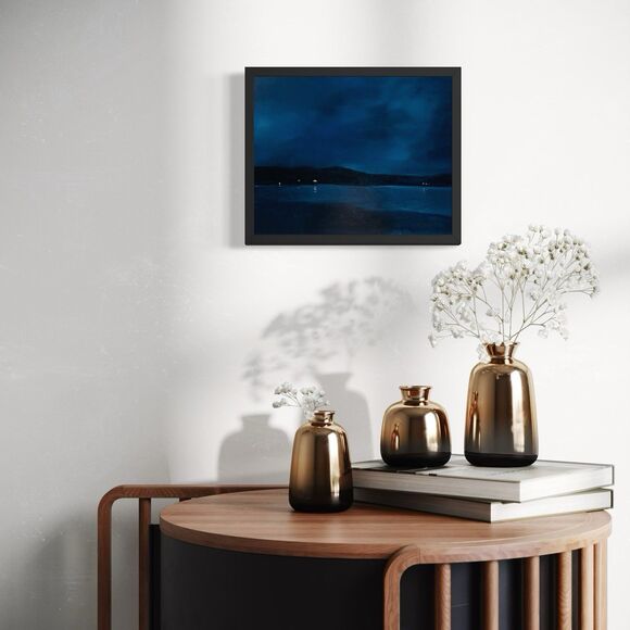 Original Oil Painting Landscape Lake Crescent Nocturne Deep Blue PNW 8x10 Signed - Picture 4 of 7